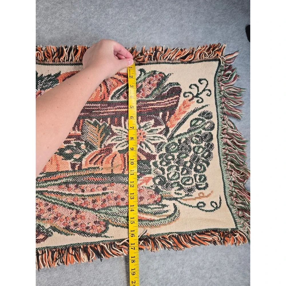 Vintage Fall Tapestry Runner 36x18 Orange Harvest Pumpkin Autumn Decor 90s Farm